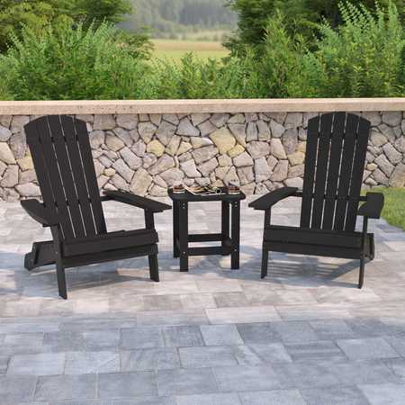 FLASH FURNITURE Black Side Table and 2 Folding Adirondack Chairs JJ-C14505-2-T14001-BLK-GG